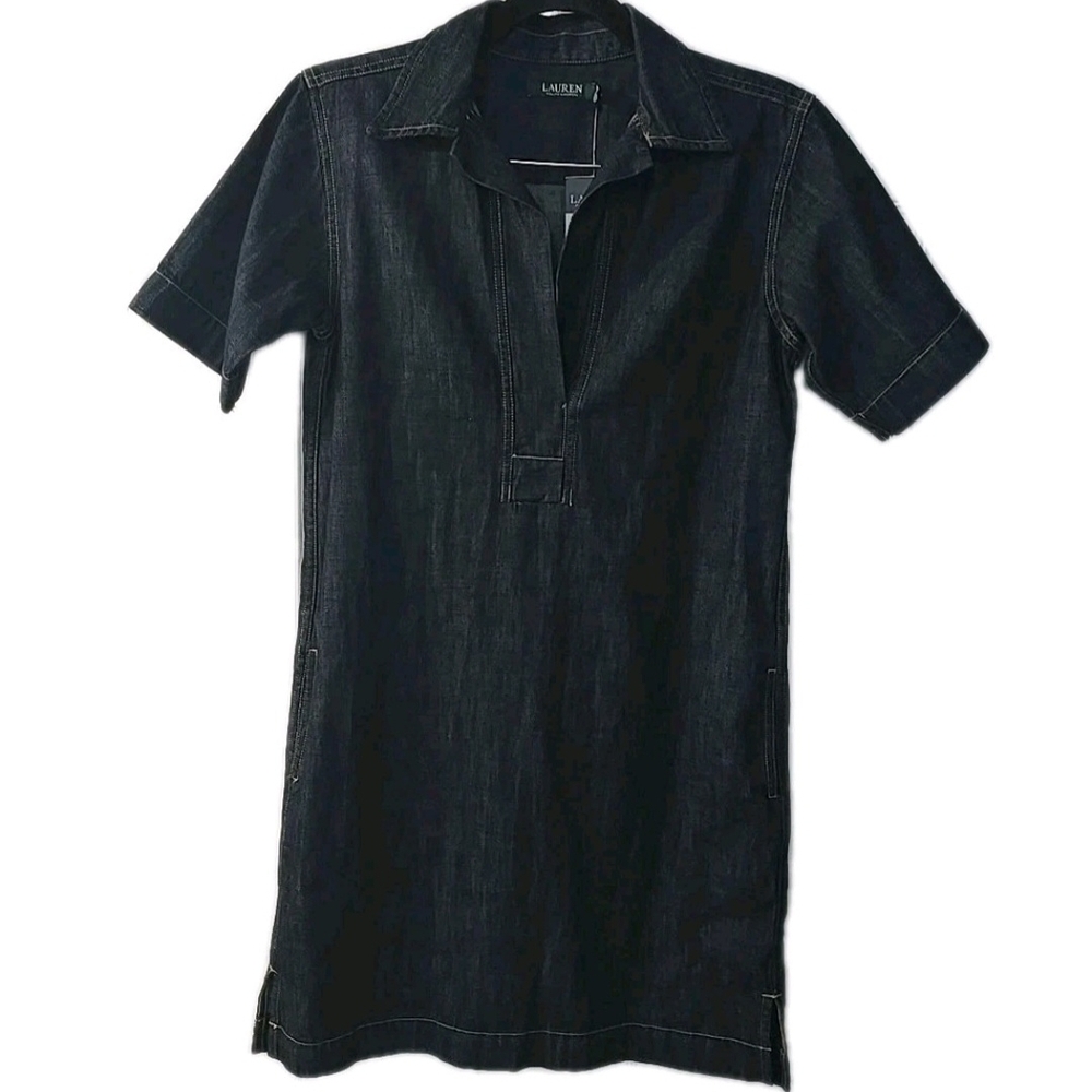 Lauren Ralph Lauren Size XS Denim Shift Dress Jones Street Wash Short Sleeve NWT